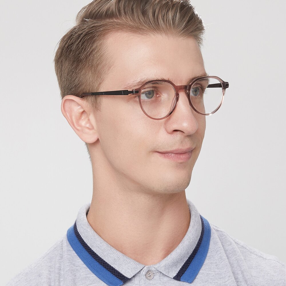 Clear Caramel Hipster Acetate Geometric Eyeglasses - 17643