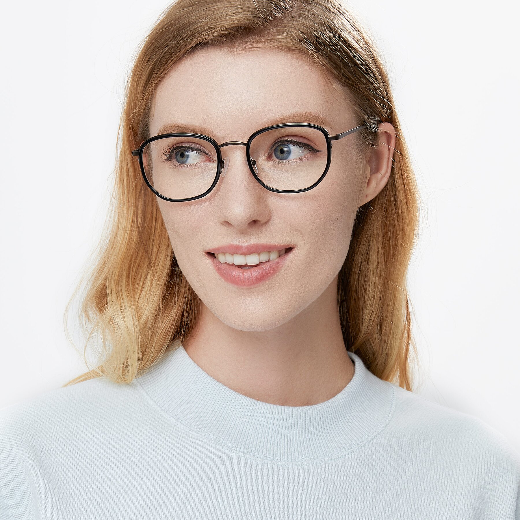 Women's lifestyle photography of 17702 in Black-Bronze with Clear Eyeglass Lenses