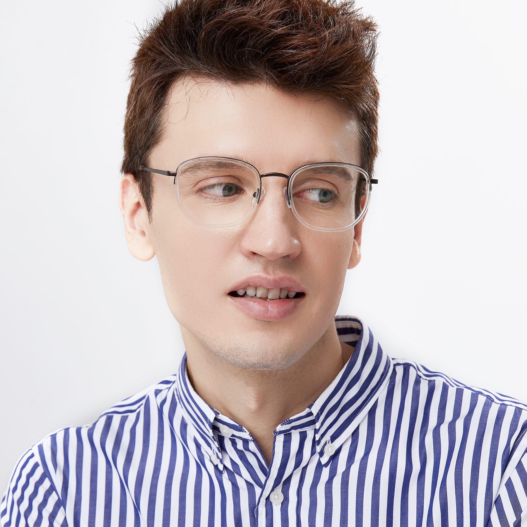 Men's lifestyle photography of 17702 in Bronze-Clear with Clear Eyeglass Lenses