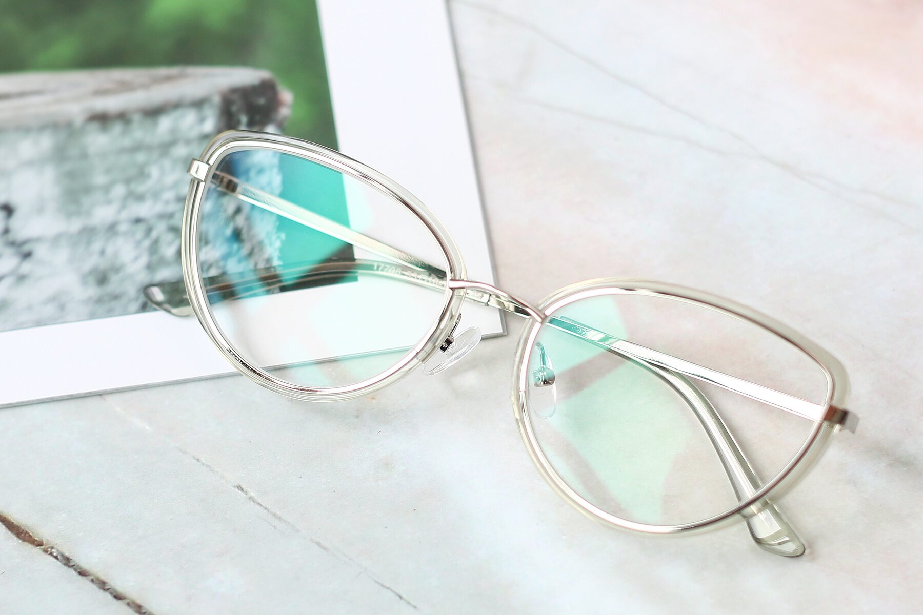 Women's lifestyle photography #1 of 17706 in Transparent Green-Silver with Clear Eyeglass Lenses