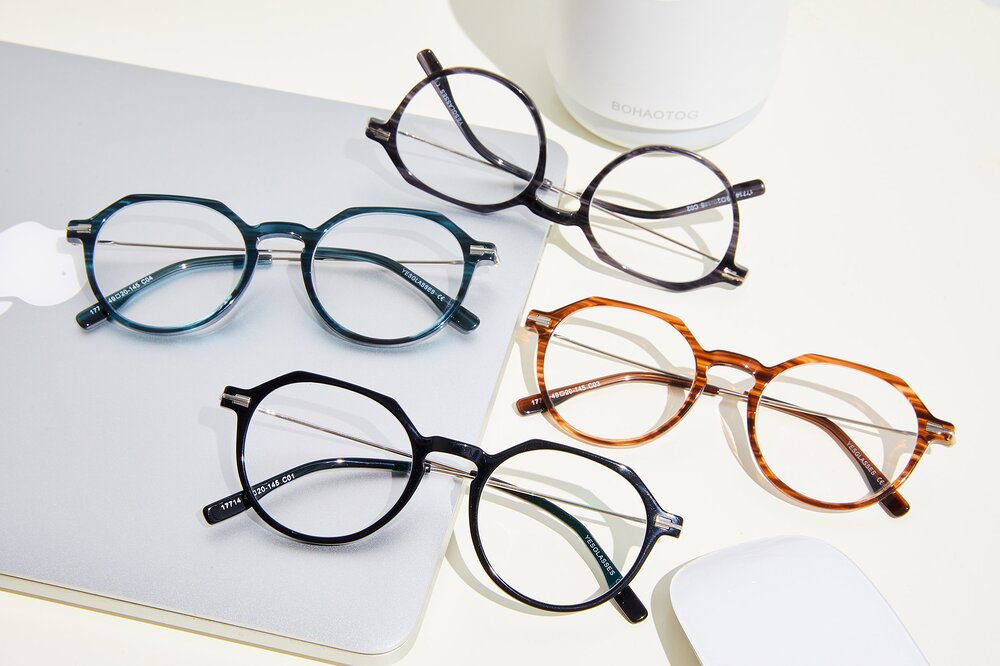 Black Geek-Chic Acetate Geometric Eyeglasses - 17714