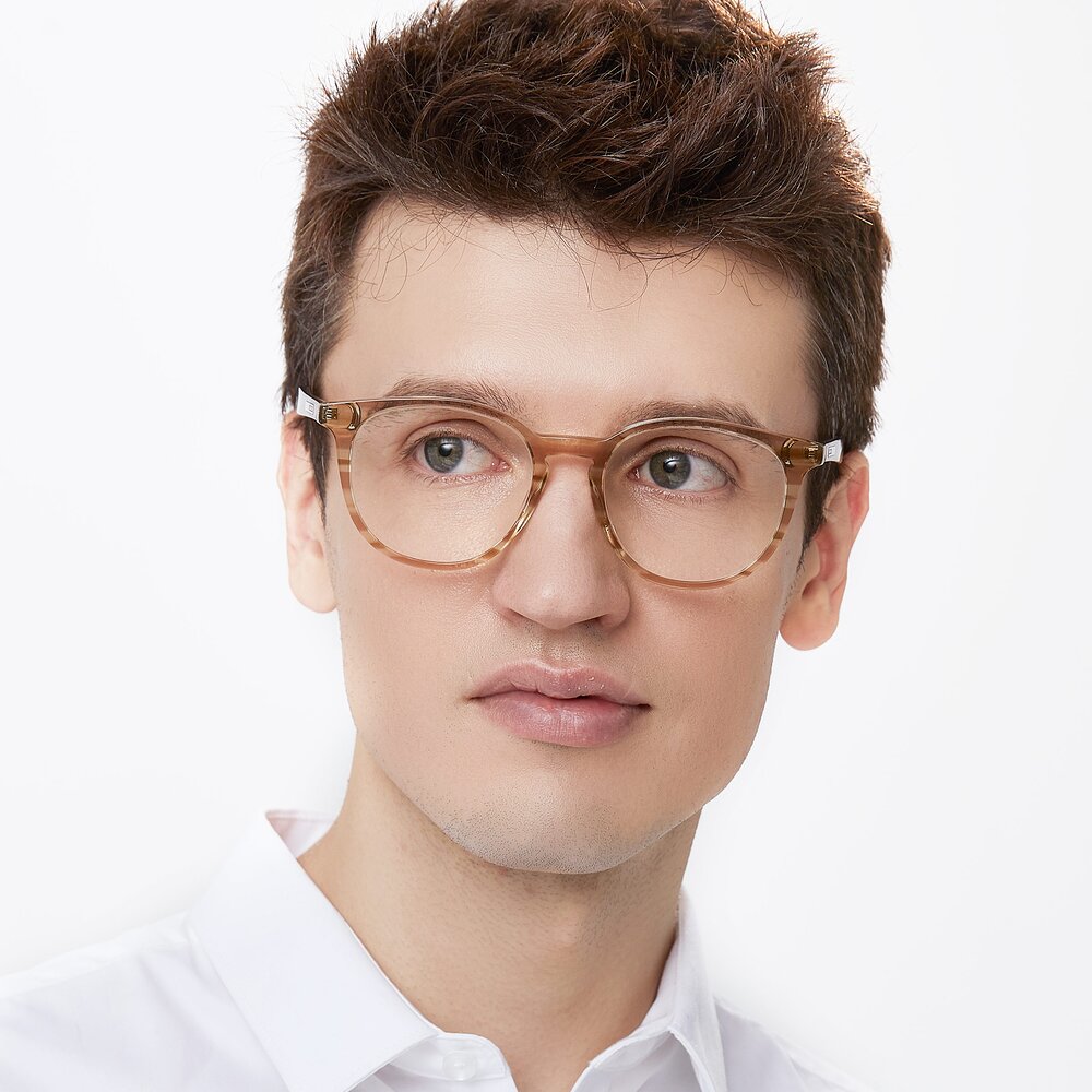 Stripe Caramel Keyhole Bridge Acetate Trapezoid Eyeglasses - 17721