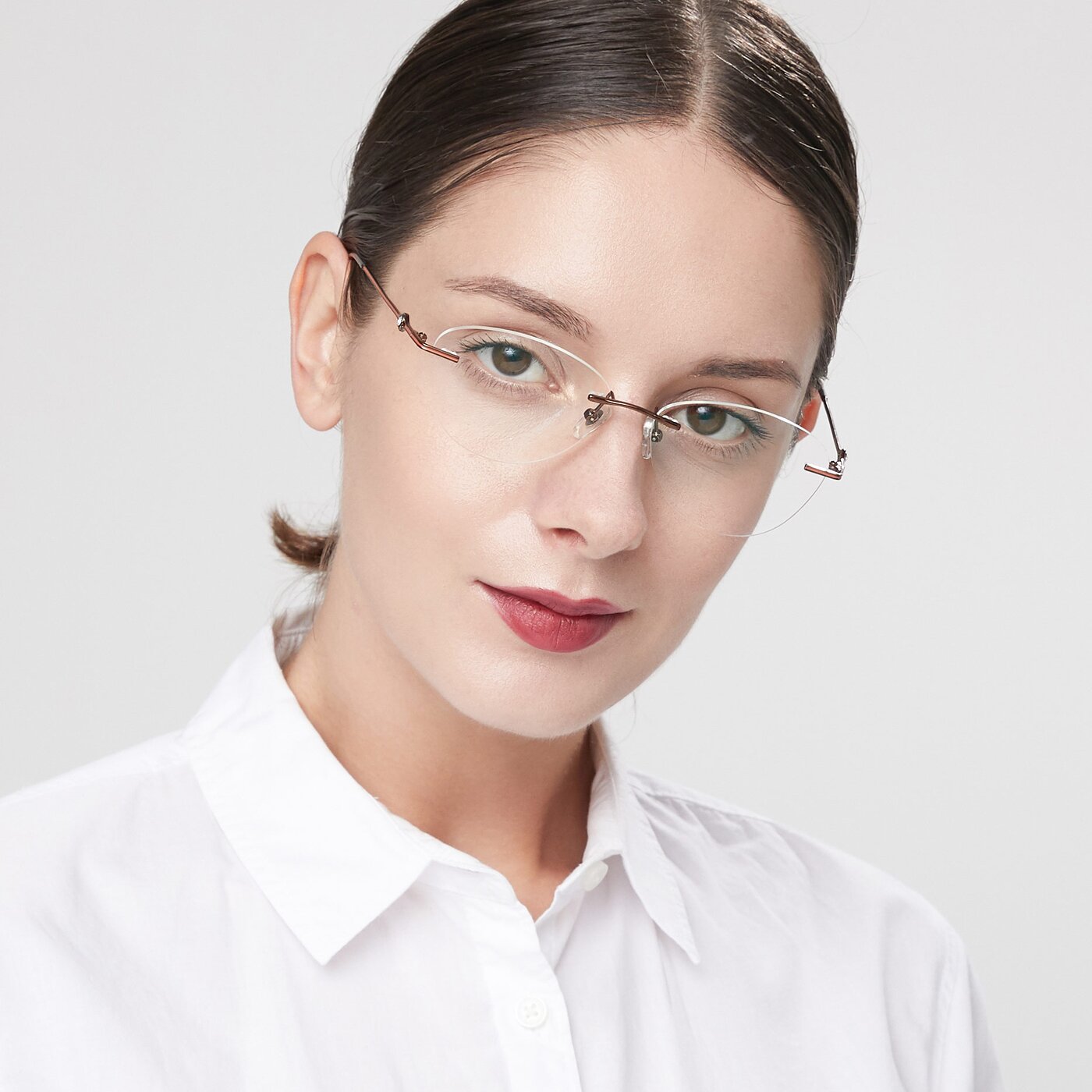 Bronze Narrow Cat-Eye Rimless Eyeglasses - 19005