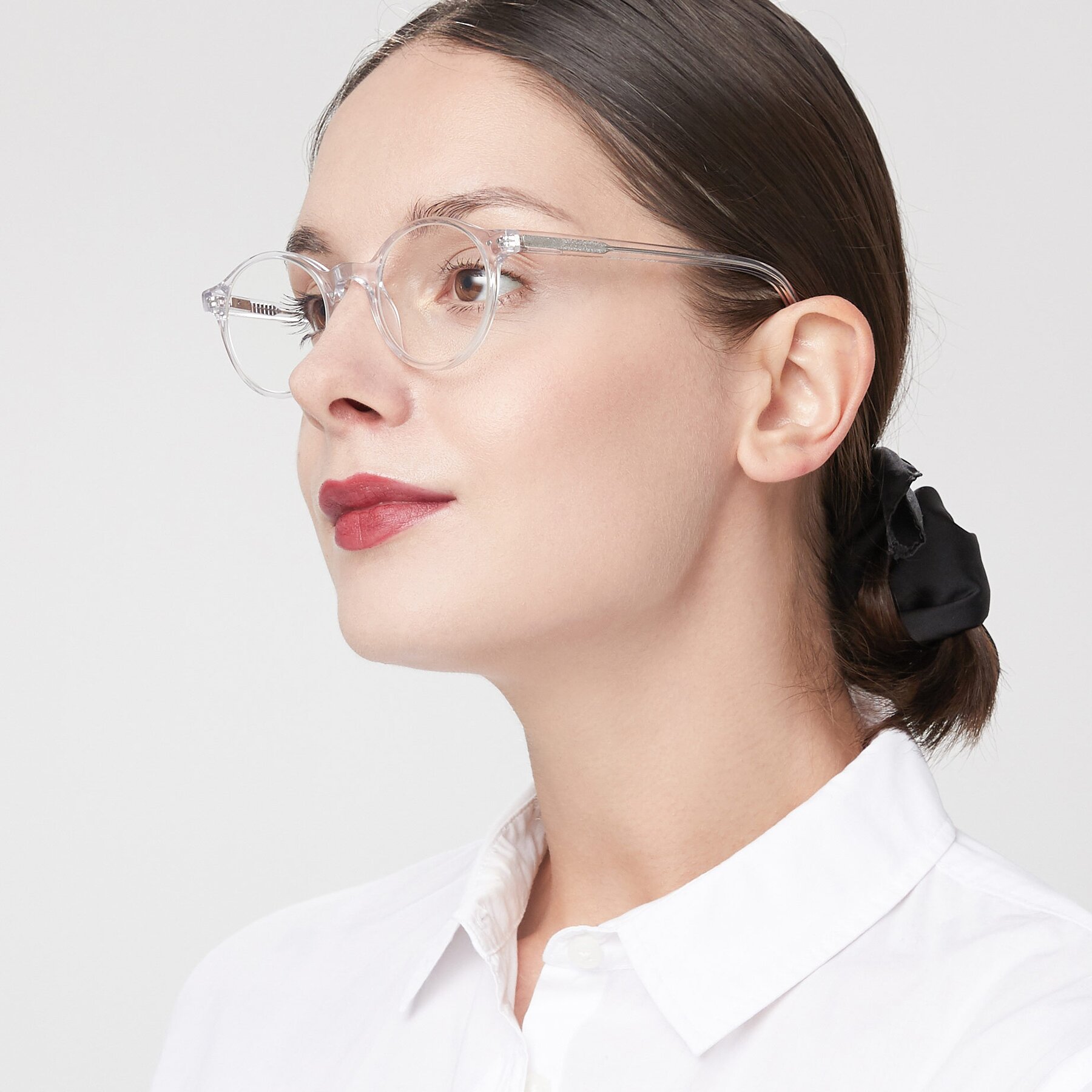 Women's lifestyle photography of 17519 in Clear with Clear Eyeglass Lenses