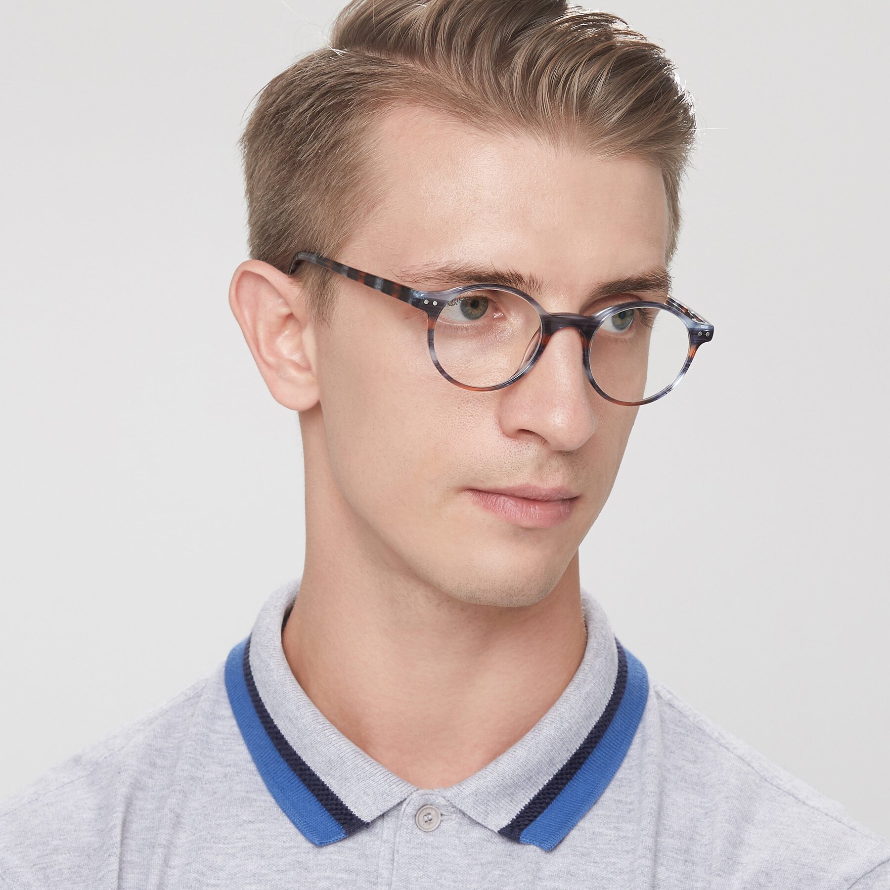 Men's lifestyle photography of 17519 in Stripe Blue Brown with Clear Reading Eyeglass Lenses