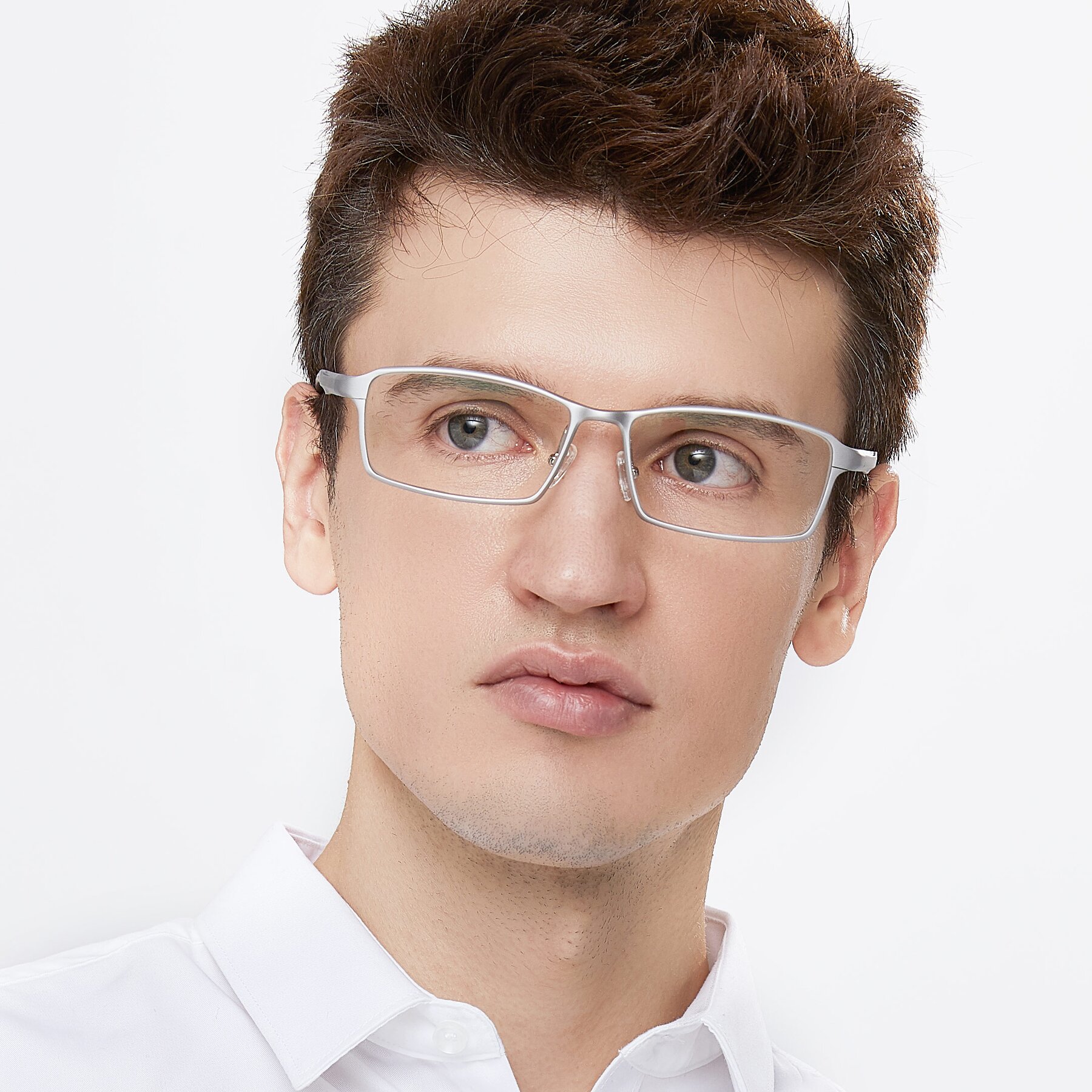 Men's lifestyle photography of CX6287 in Silver with Clear Blue Light Blocking Lenses