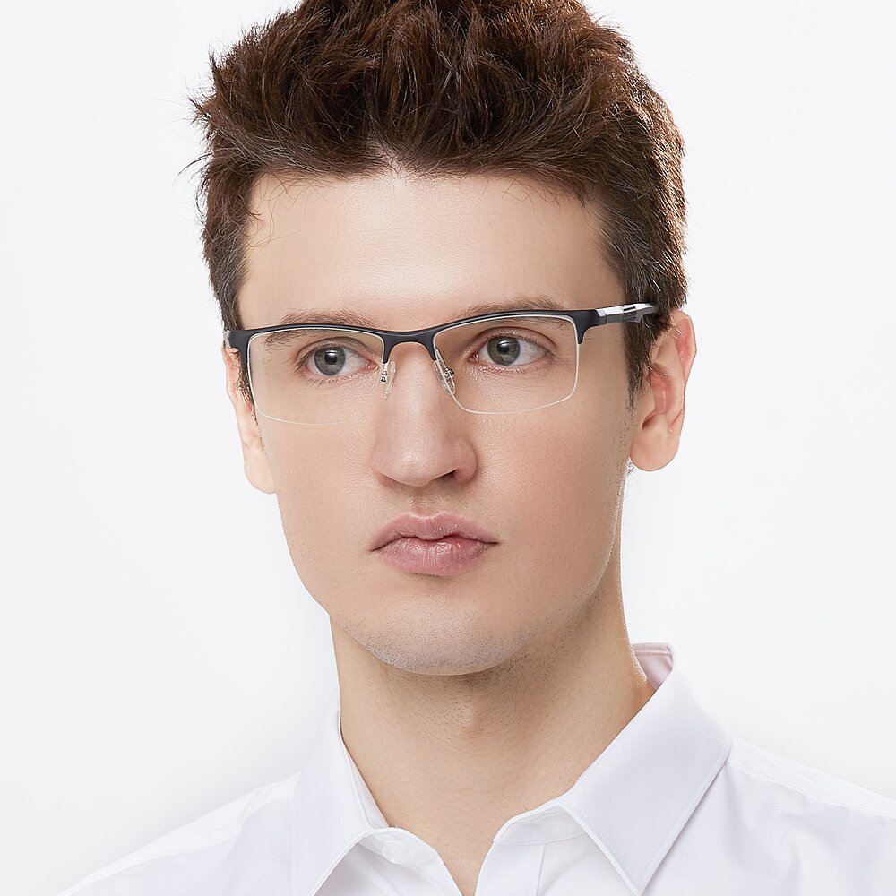 Black Magnesium Alloy Rectangle Semi-Rimless Eyeglasses - XL9021