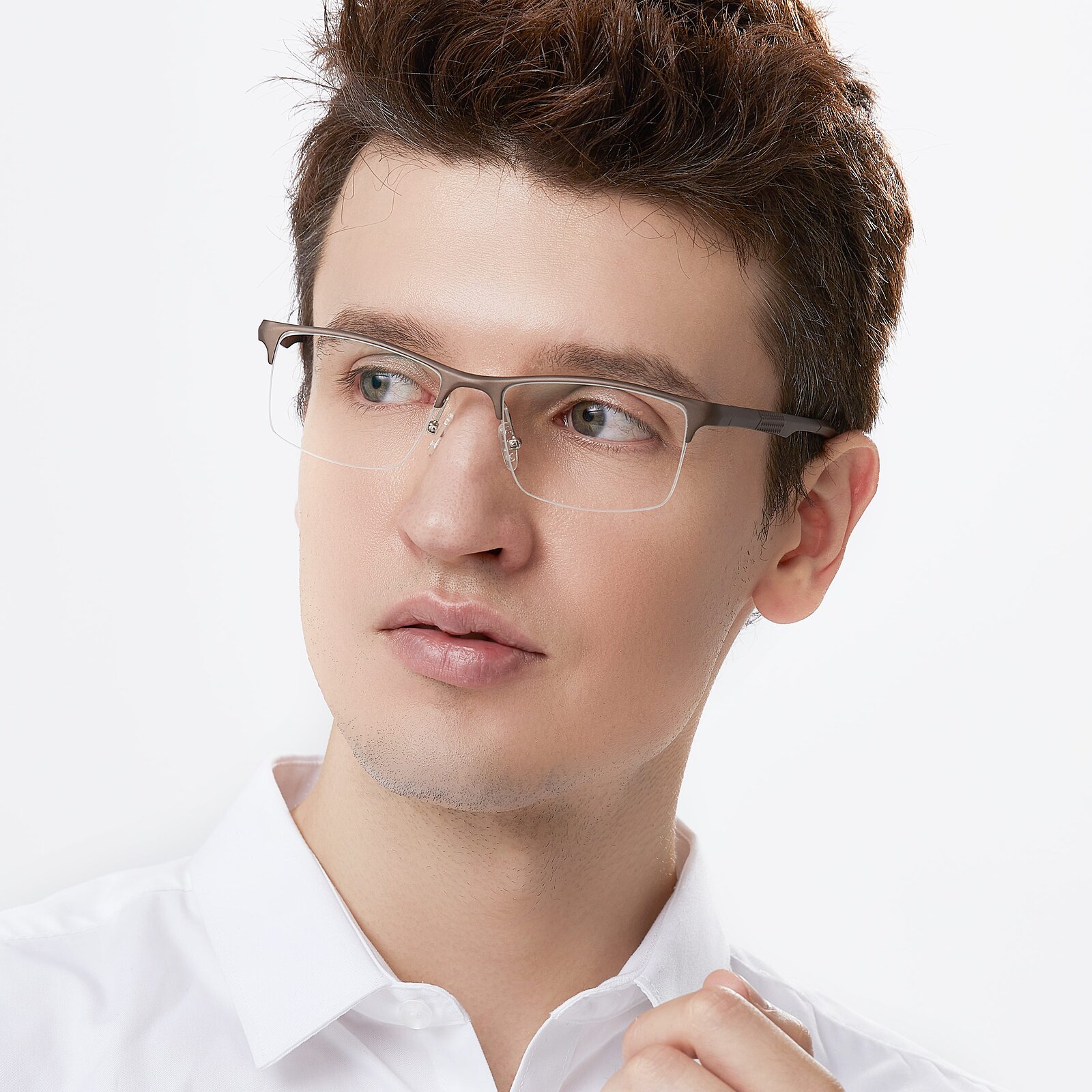 Coffee Magnesium Alloy Rectangle Semi-Rimless Eyeglasses - XL9021