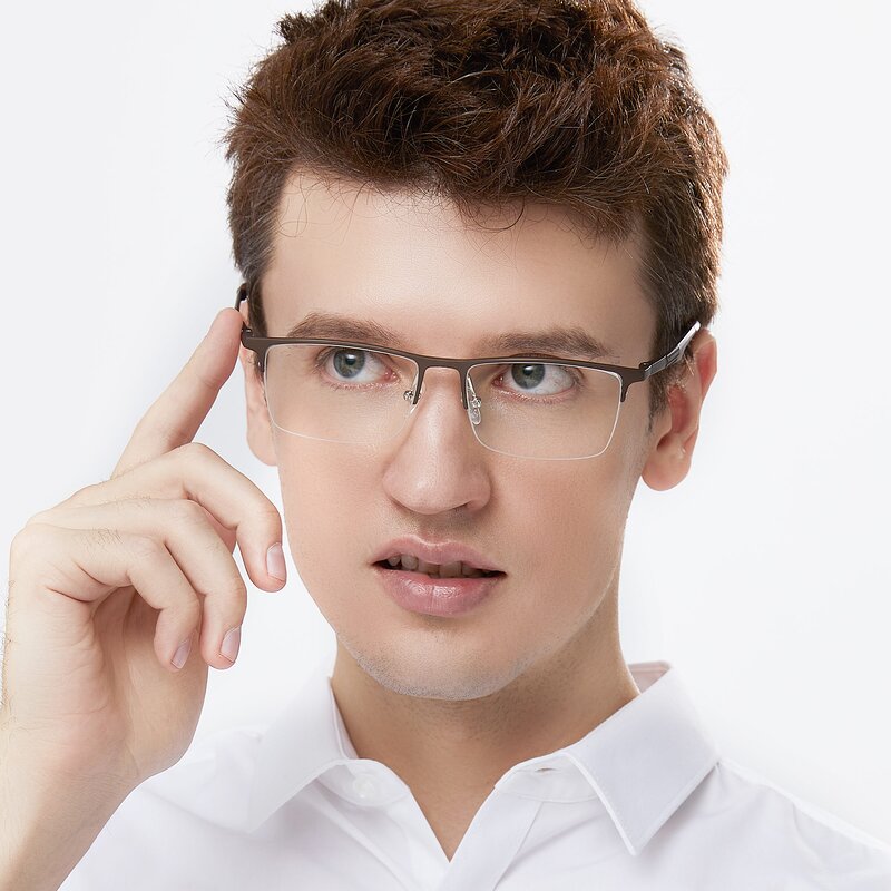 Coffee Magnesium Alloy Rectangle Semi-Rimless Eyeglasses - XL9020