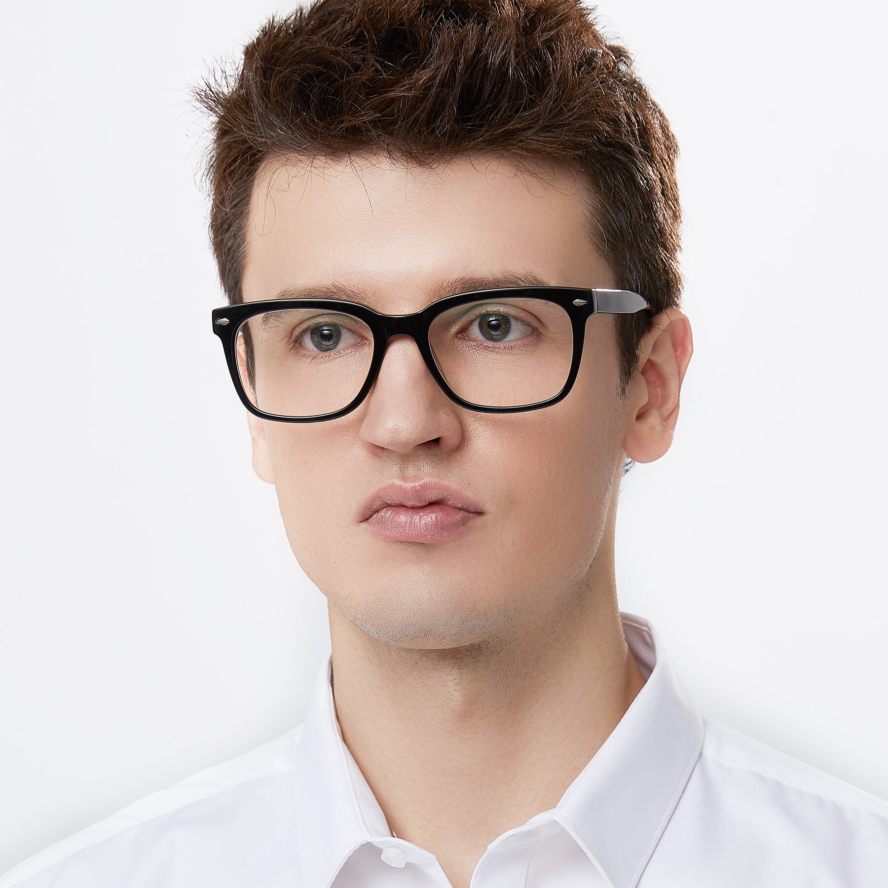 Men's lifestyle photography of 1052 in Black with Clear Reading Eyeglass Lenses