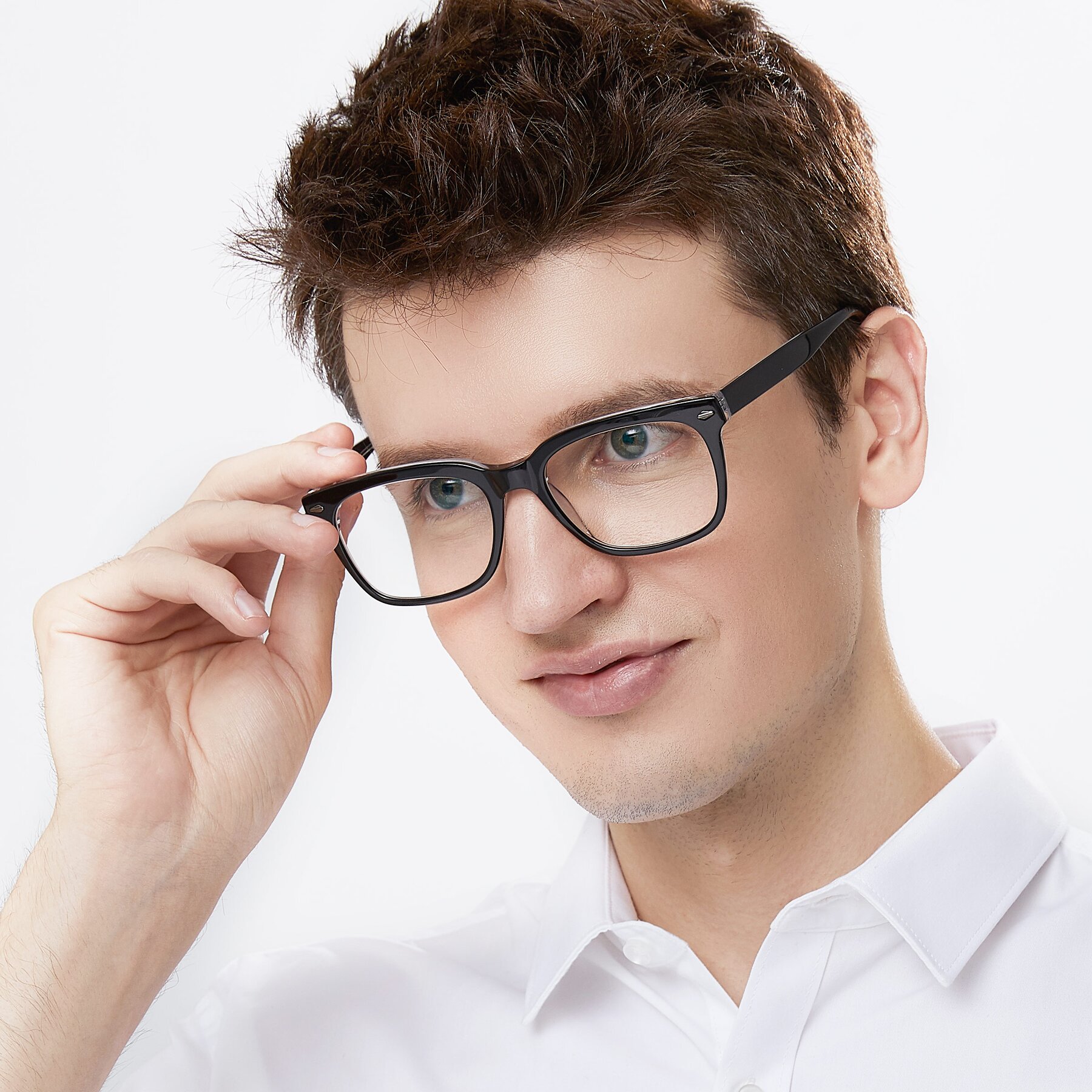 Men's lifestyle photography of 1052 in Black-Clear with Clear Reading Eyeglass Lenses