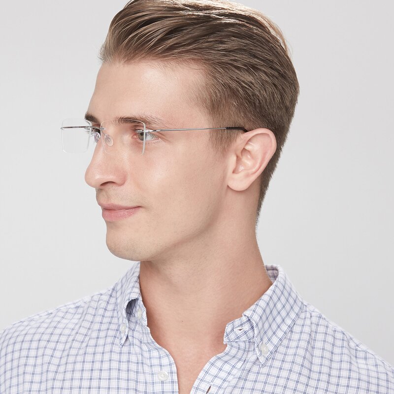 Silver Flexible Rectangle Rimless Eyeglasses - Wall