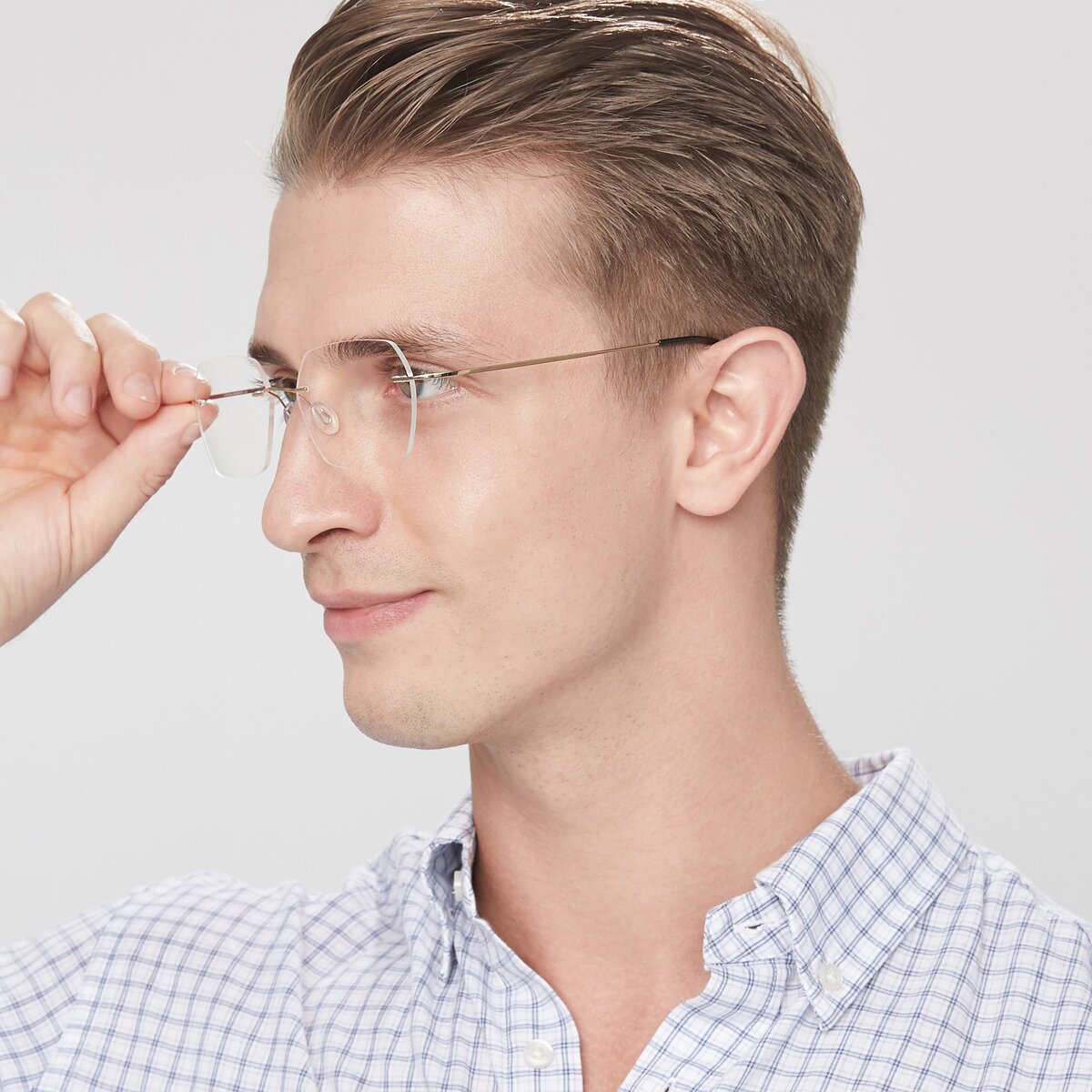 Gold Flexible Geometric Rimless Blue Light Glasses - Space