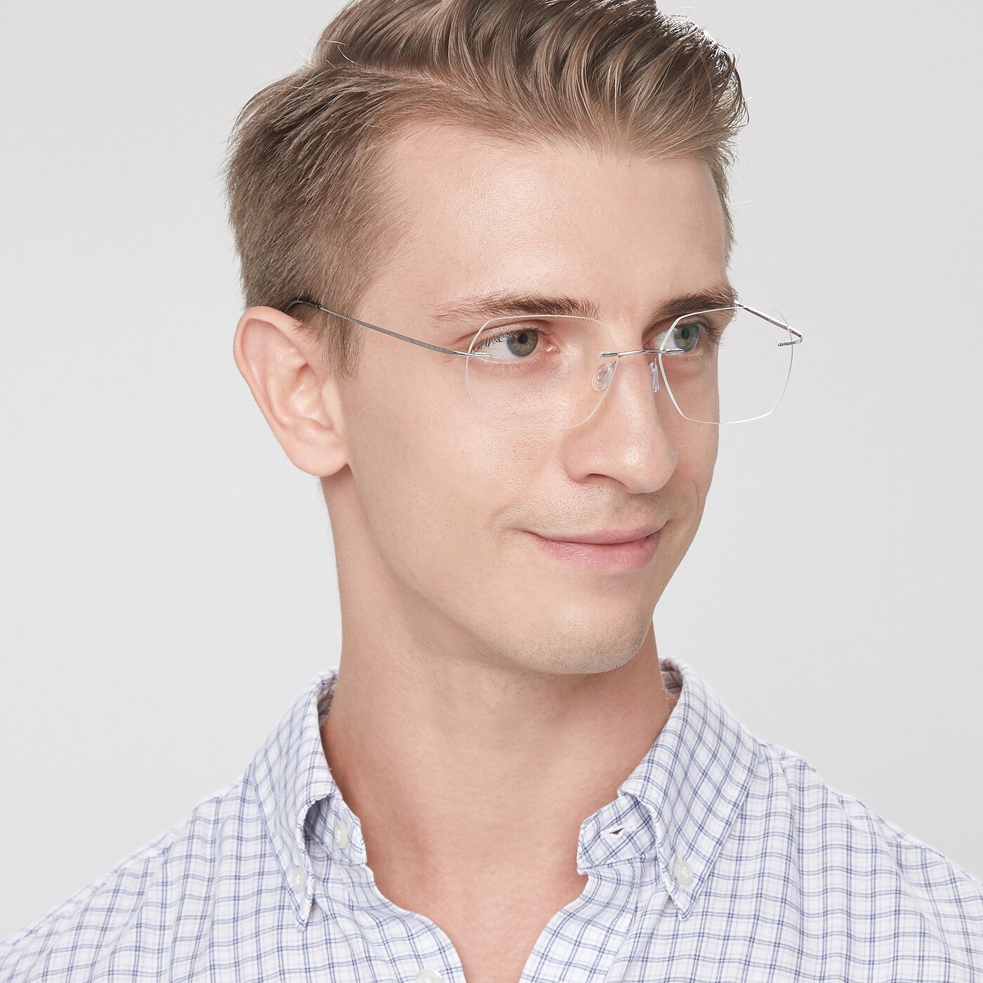 Silver Flexible Geometric Rimless Blue Light Glasses - Space