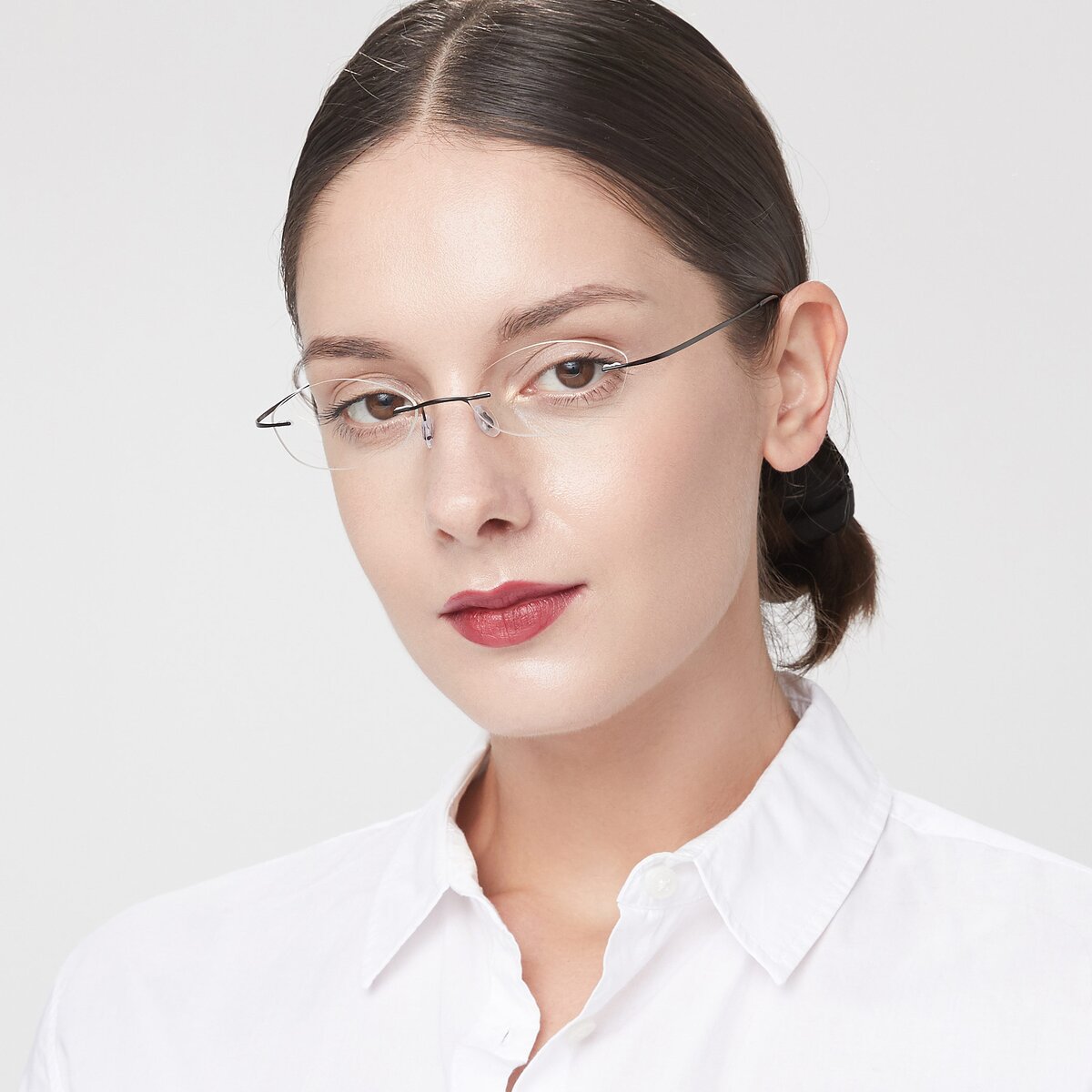 Black Flexible Oval Rimless Eyeglasses - Marv