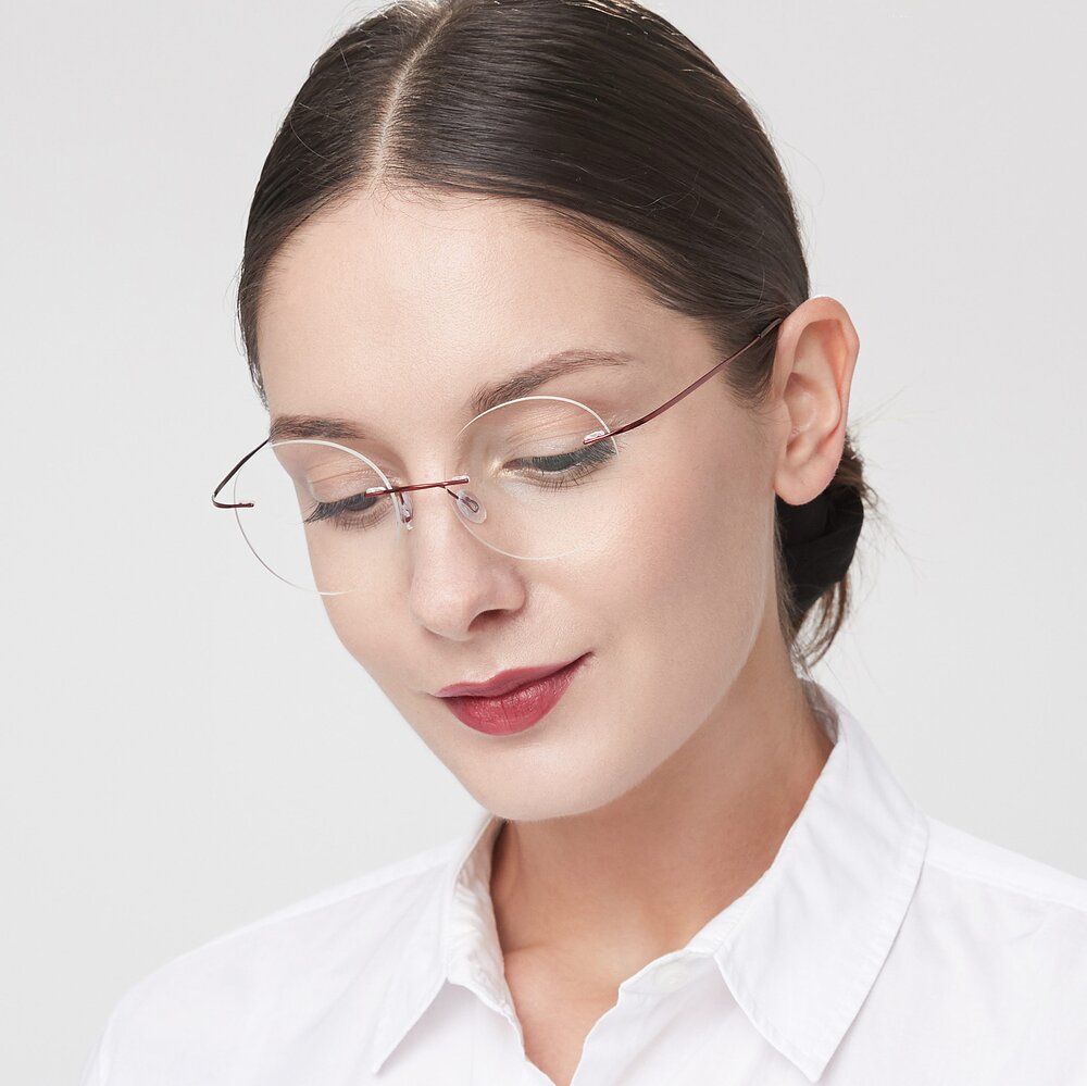 Wine Flexible Round Rimless Blue Light Glasses - Leon