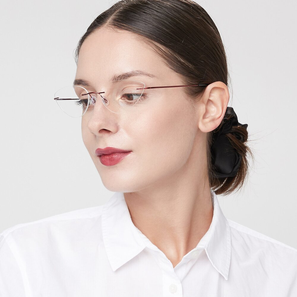 Wine Geek-Chic Cat-Eye Rimless Eyeglasses - Pat