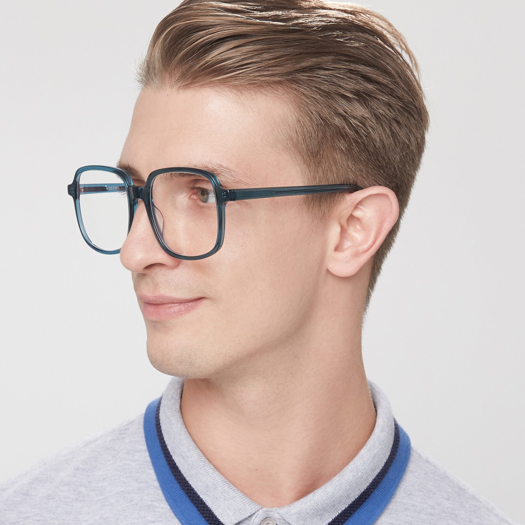 Men's lifestyle photography of Water in Transparent Cyan with Clear Reading Eyeglass Lenses