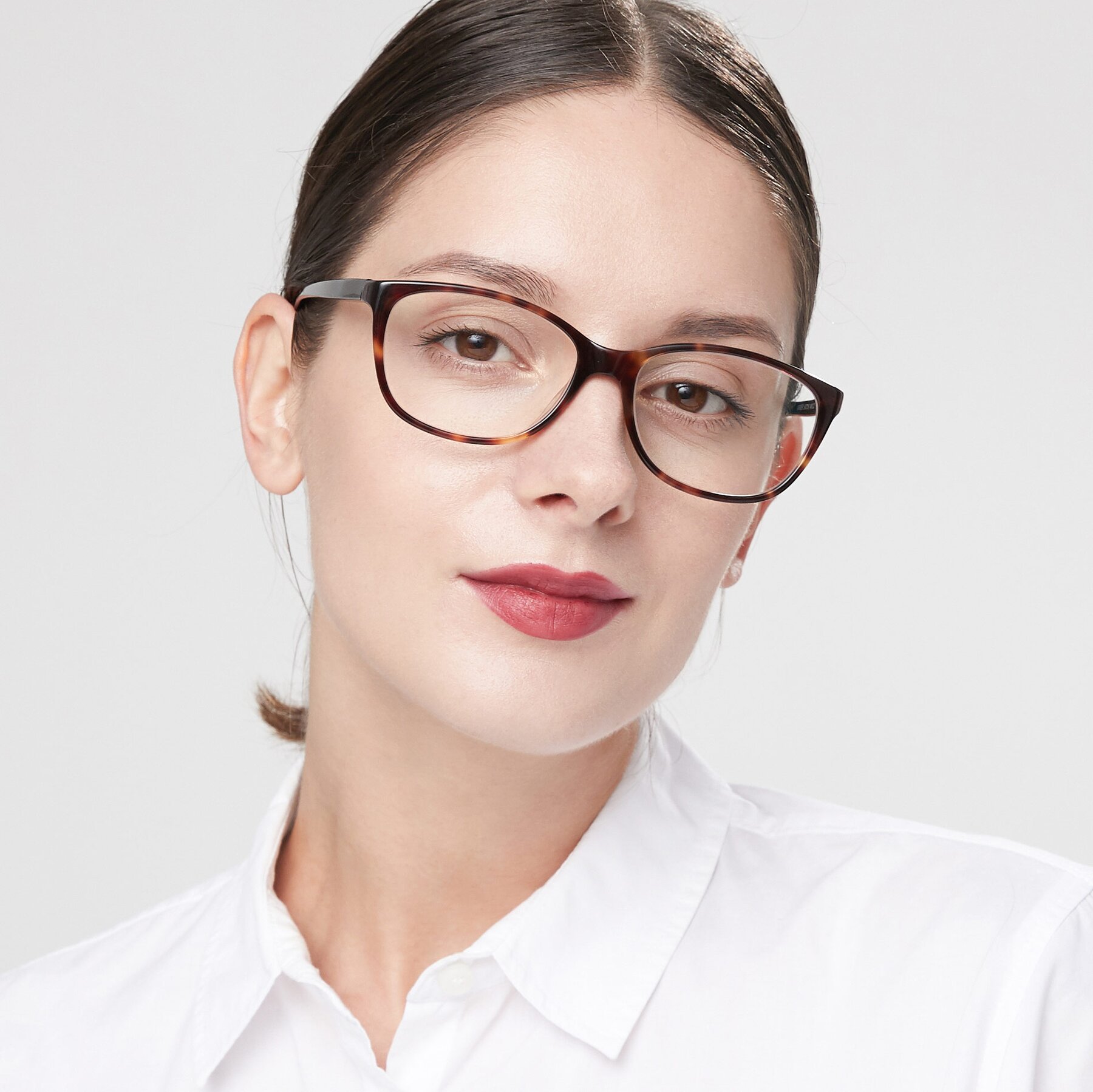 Women's lifestyle photography of Xavier in Tortoise with Clear Reading Eyeglass Lenses