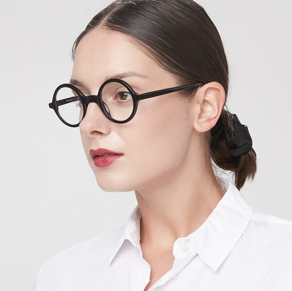 Black Narrow Retro-Vintage Round Eyeglasses - Chaplin