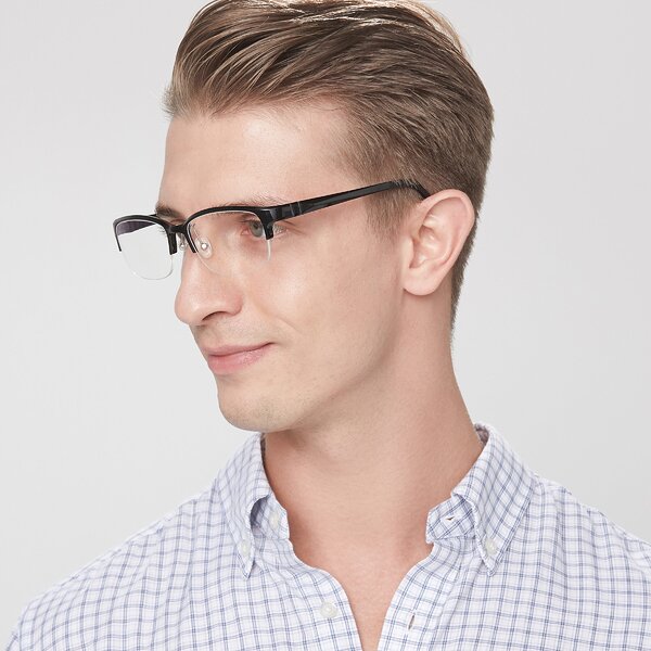 Black Flexible Ultem Semi-Rimless Eyeglasses - S7043