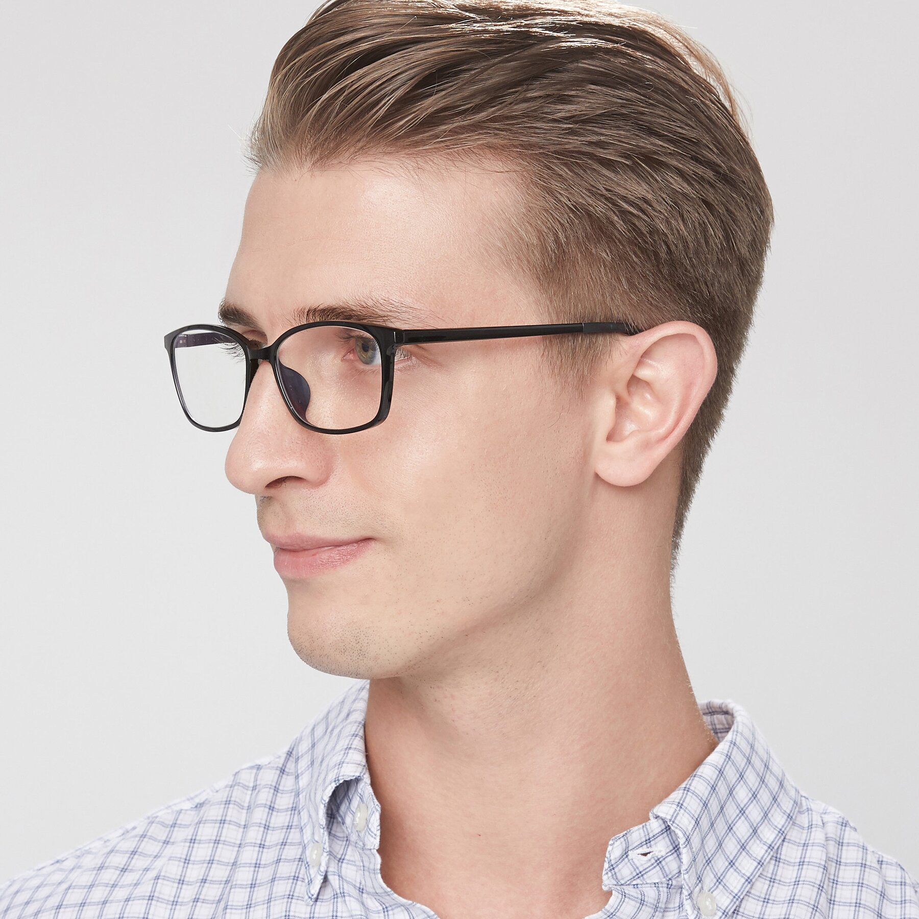 Men's lifestyle photography of S7036 in Black with Clear Reading Eyeglass Lenses