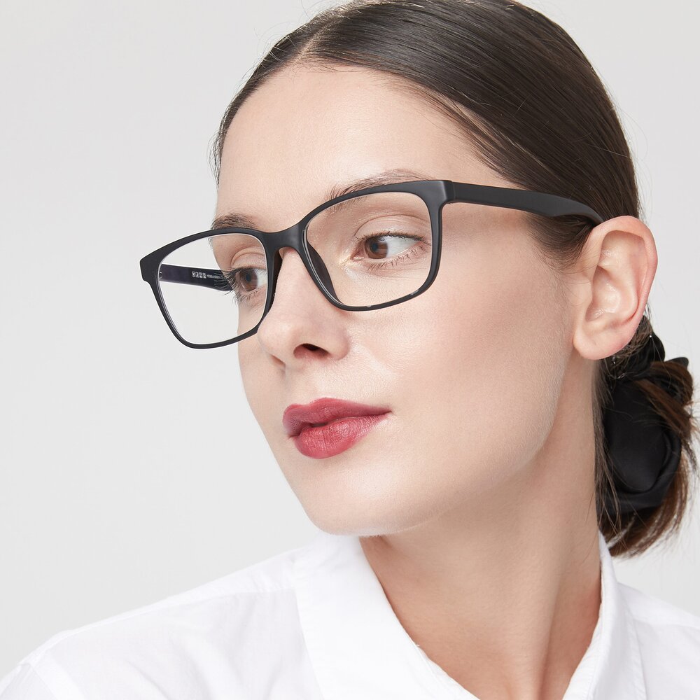 Matte Black Low Bridge Fit TR90 Trapezoid Eyeglasses 8206