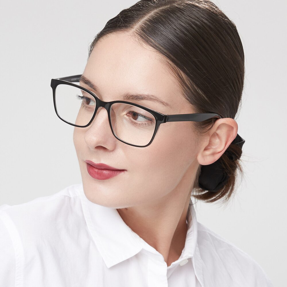 Black-Clear Wayfarer Low Bridge Fit TR90 Eyeglasses - 8206