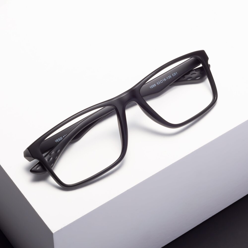 Matte Black Wrap Around TR90 Rectangle Eyeglasses