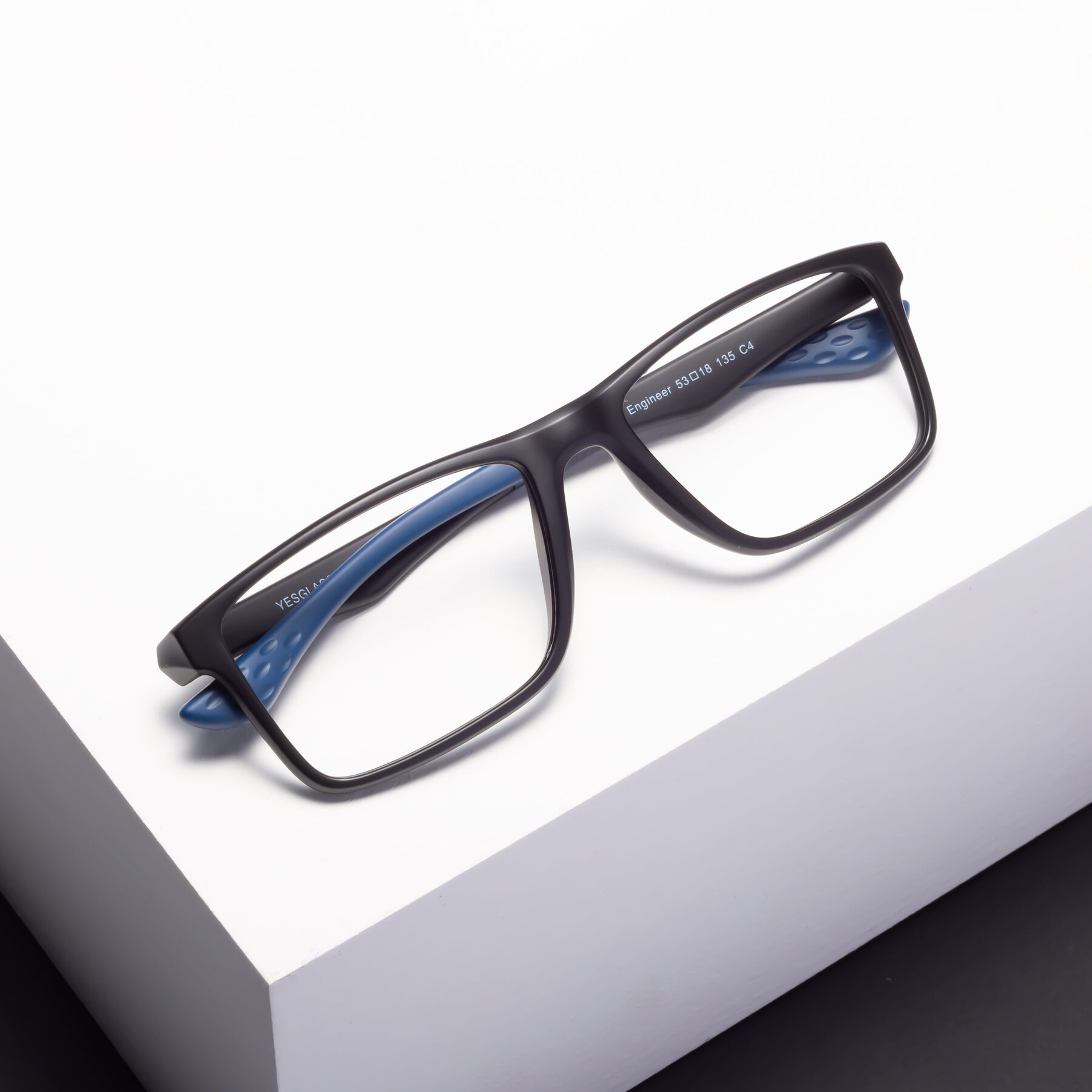 Lifestyle photography #1 of Engineer in Matte Black-Blue with Clear Eyeglass Lenses