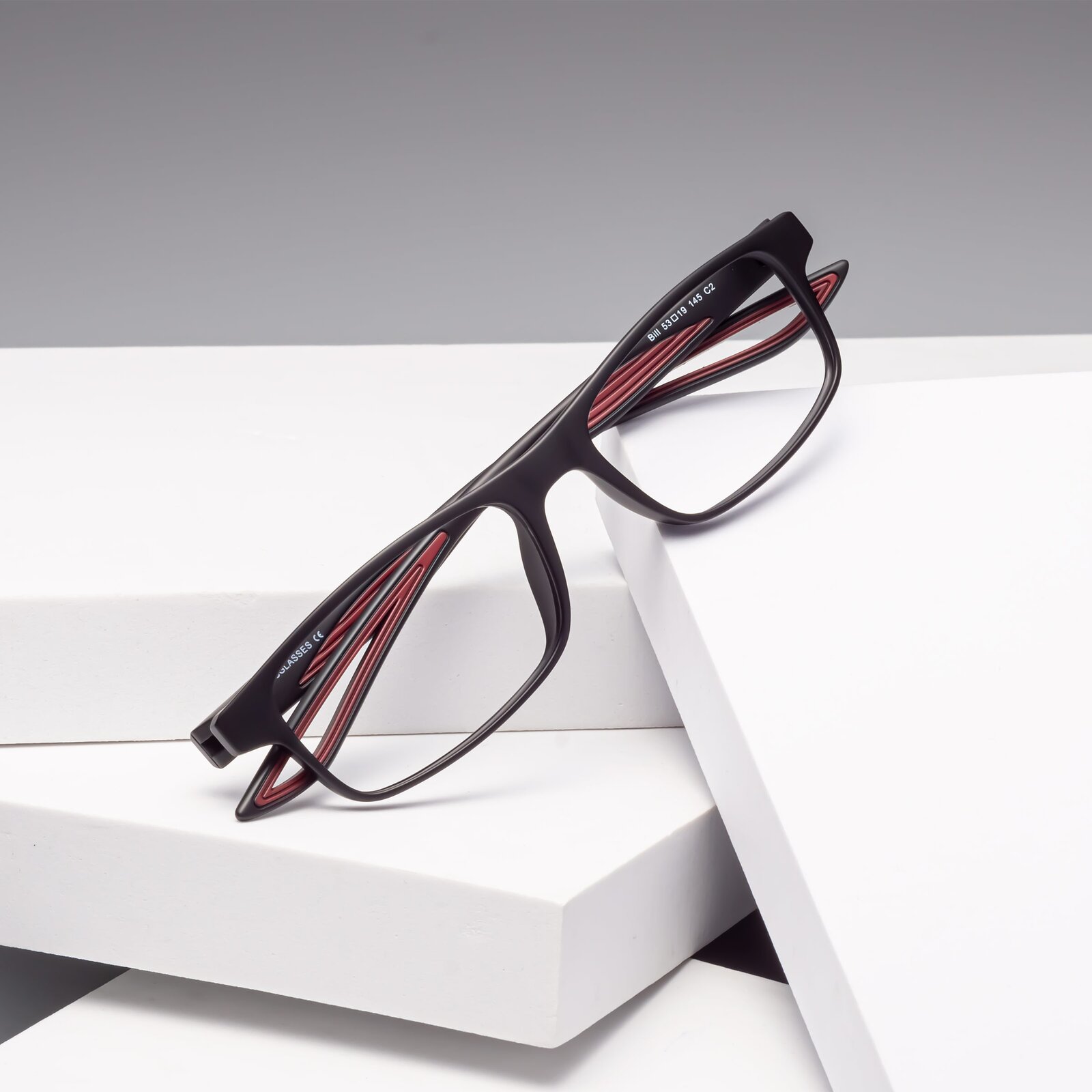 Matte Black/Wine Classic TR90 Rectangle Eyeglasses - Bill