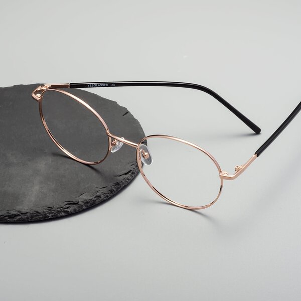 Rose Gold Oversized Metal Round Eyeglasses - Cosmos