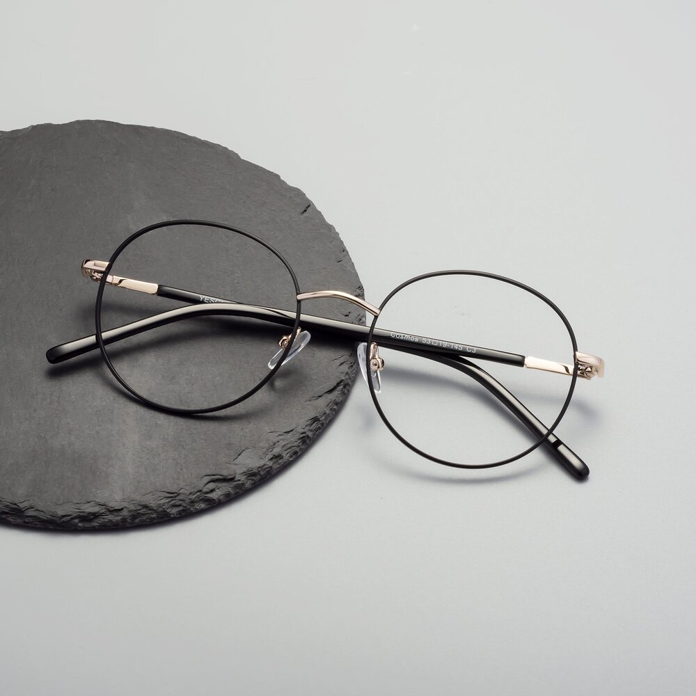 Black-Gold Oversized Metal Round Eyeglasses - Cosmos