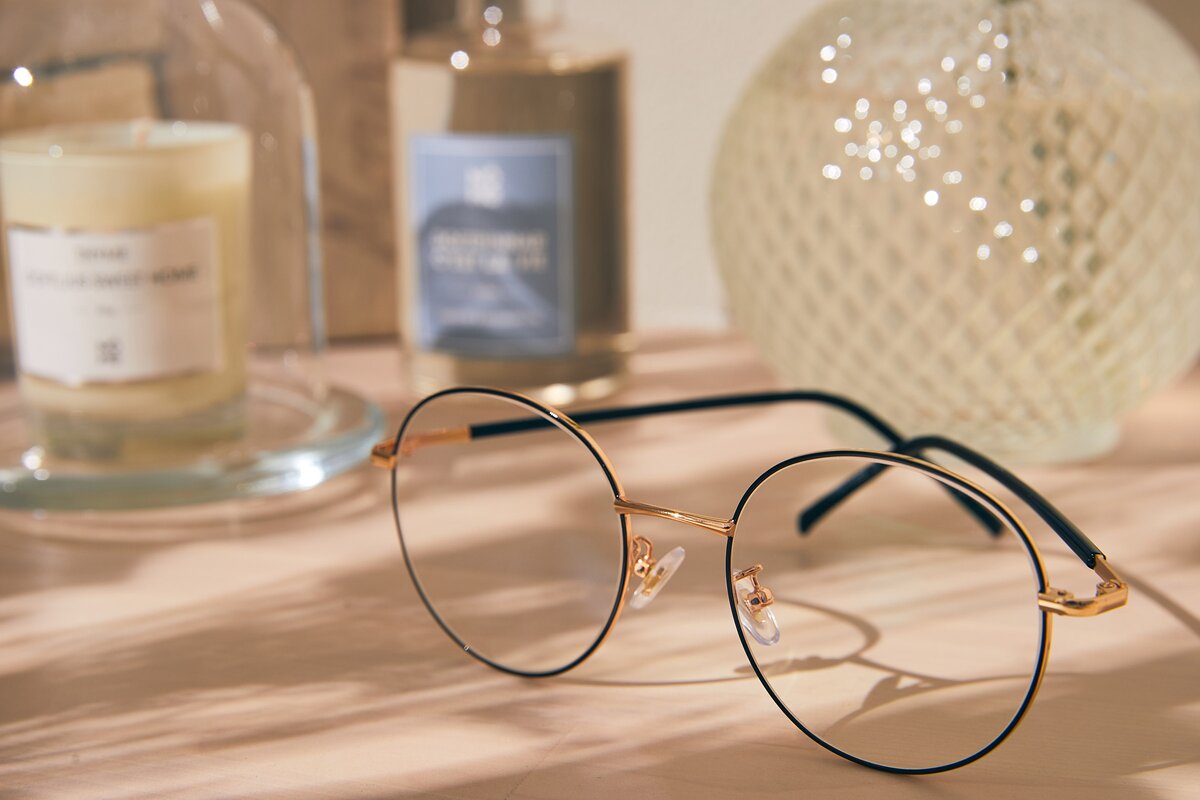 Black Gold Oversized Metal Round Eyeglasses Cosmos