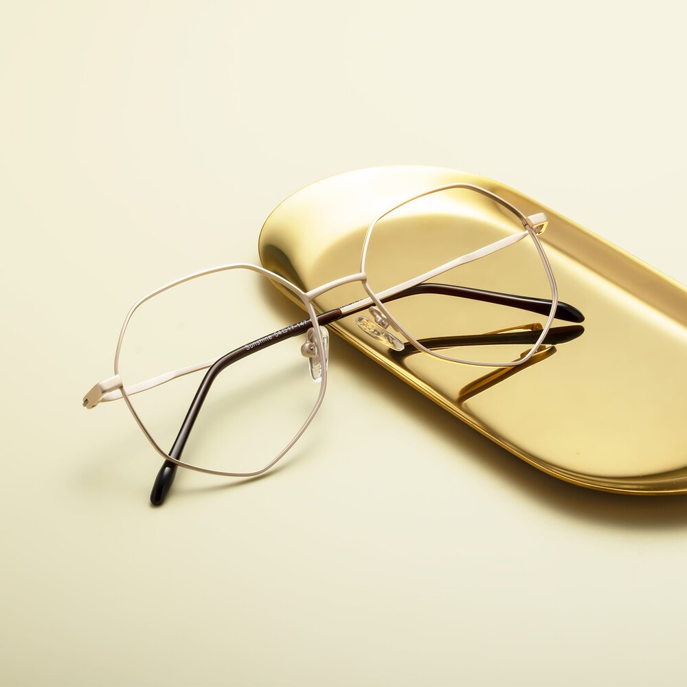 Light Gold Hipster Aviator Geometric Eyeglasses