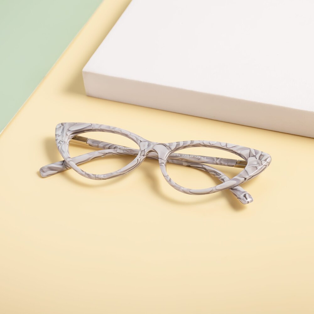 White Floral Retro-Vintage Acetate Cat-Eye Eyeglasses