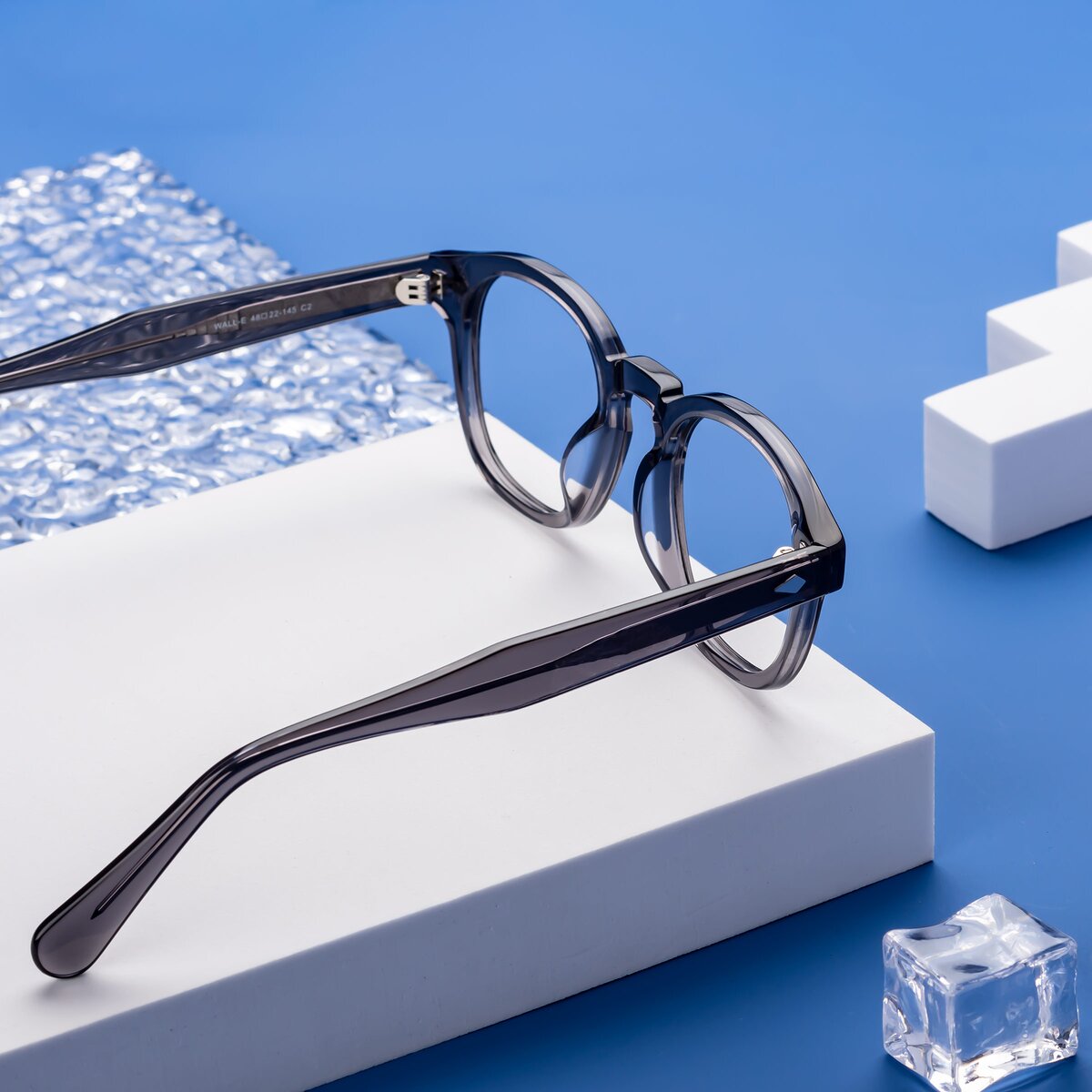 Translucent Gray Keyhole Bridge Acetate Trapezoid Eyeglasses - WALL-E