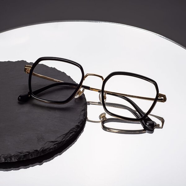 Black-Gold Oversized TR90 Square Eyeglasses - Kelly