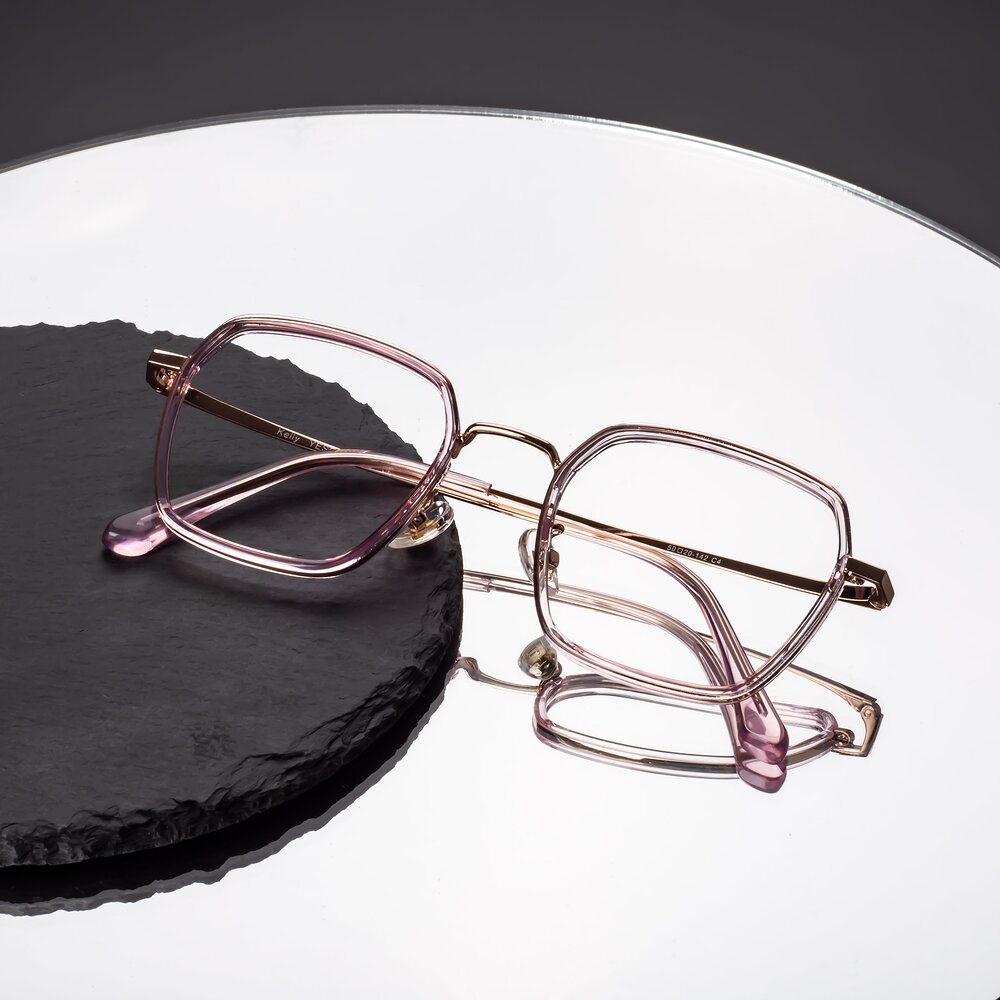 Pink-Rose Gold Oversized TR90 Square Eyeglasses