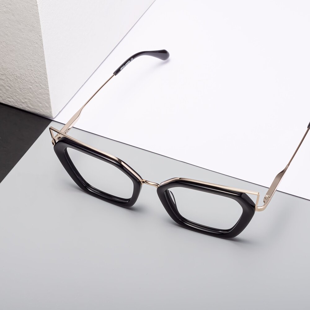 Black Wide Geometric Cat-Eye Eyeglasses