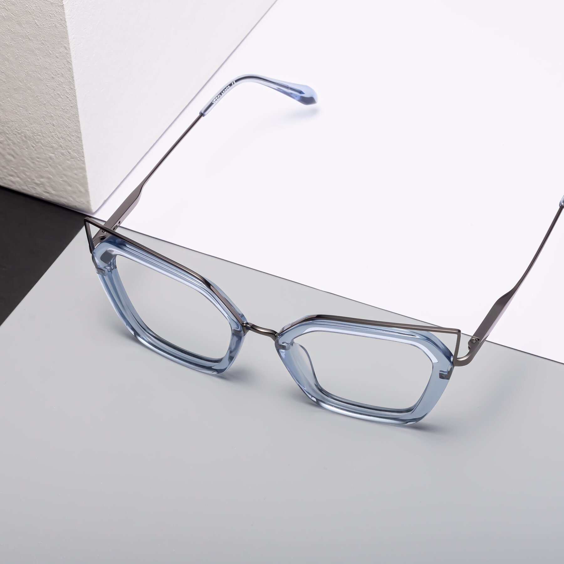 Women's lifestyle photography #1 of Delmonte in Light Blue with Clear Reading Eyeglass Lenses