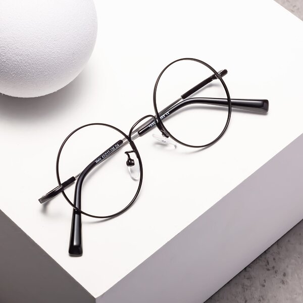 Black Narrow Flexible Round Eyeglasses - Melo
