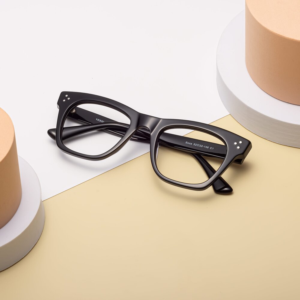 Black Wide Horn-Rimmed Wayfarer Eyeglasses