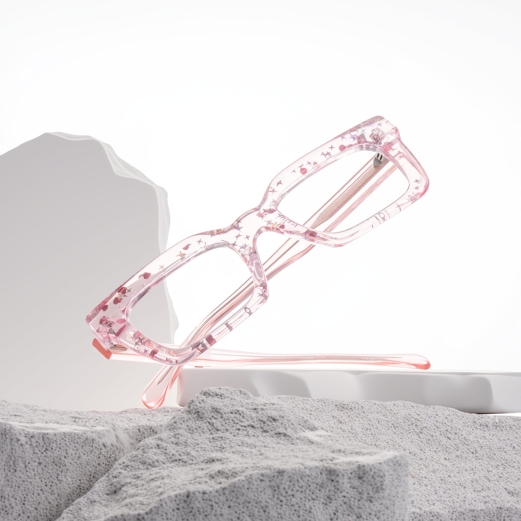 Lifestyle photography #1 of Piper in Sparkling Blush with Clear Reading Eyeglass Lenses