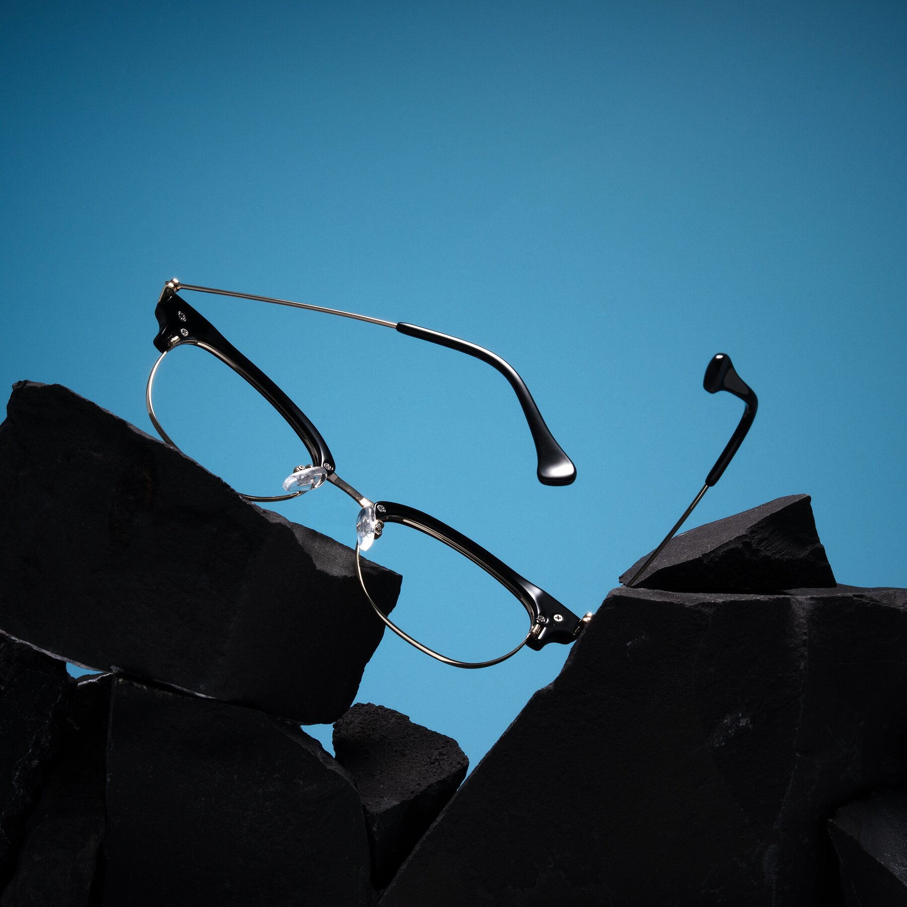 Lifestyle photography #2 of Obrien in Black/Gold with Clear Blue Light Blocking Lenses