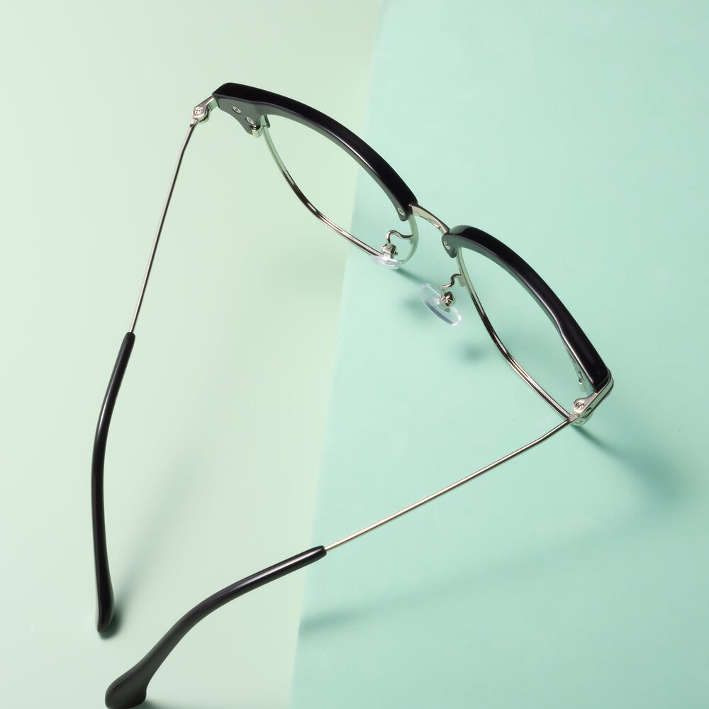 Black / Sliver Browline Retro-Vintage Lightweight Eyeglasses - Obrien