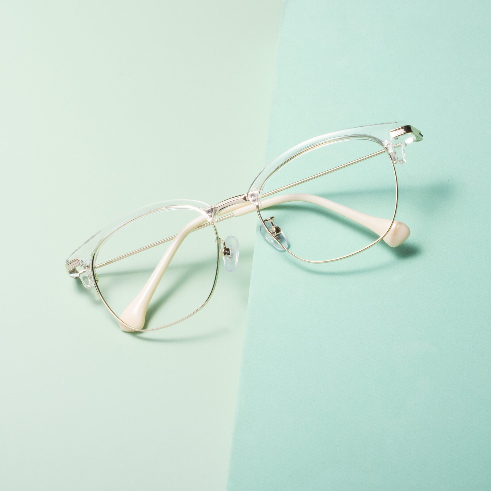 Clear / Gold Browline Retro-Vintage Lightweight Eyeglasses - Obrien