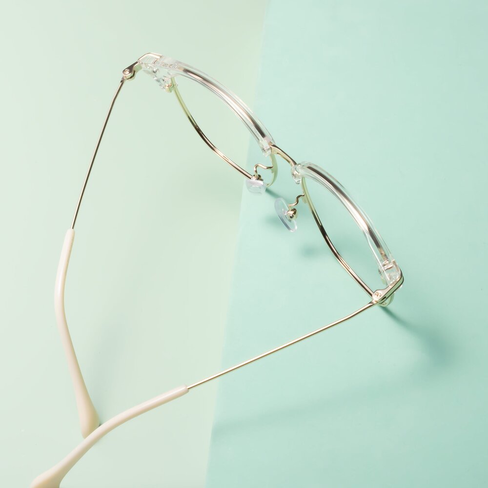 Clear / Gold Browline Retro-Vintage Lightweight Eyeglasses - Obrien