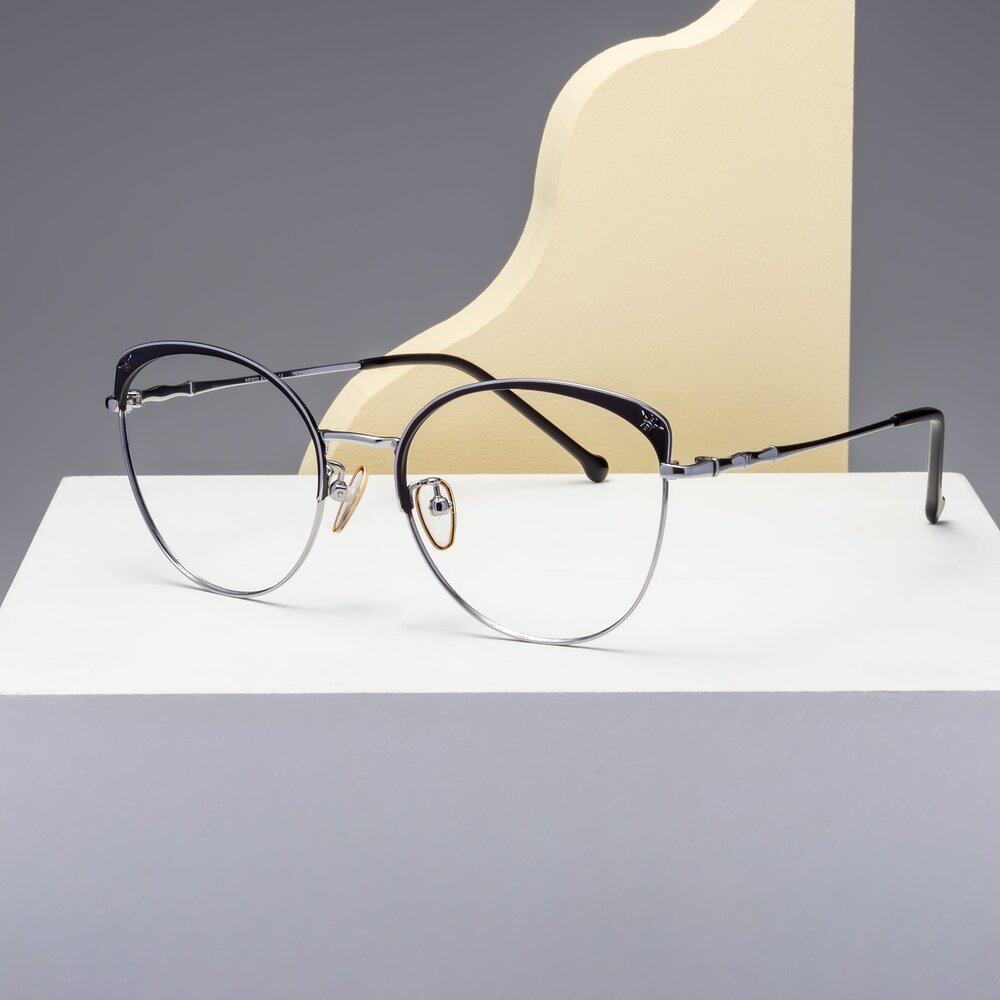 Black-Silver Retro-Vintage Titanium Butterfly Eyeglasses