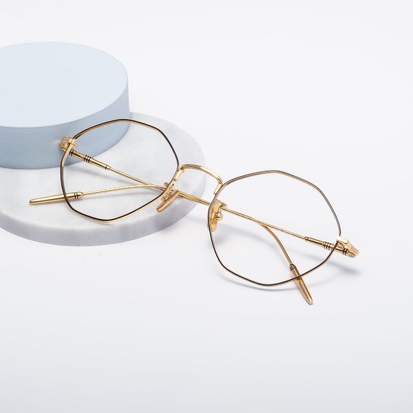 Black-Gold Hipster Titanium Geometric Eyeglasses - 90001